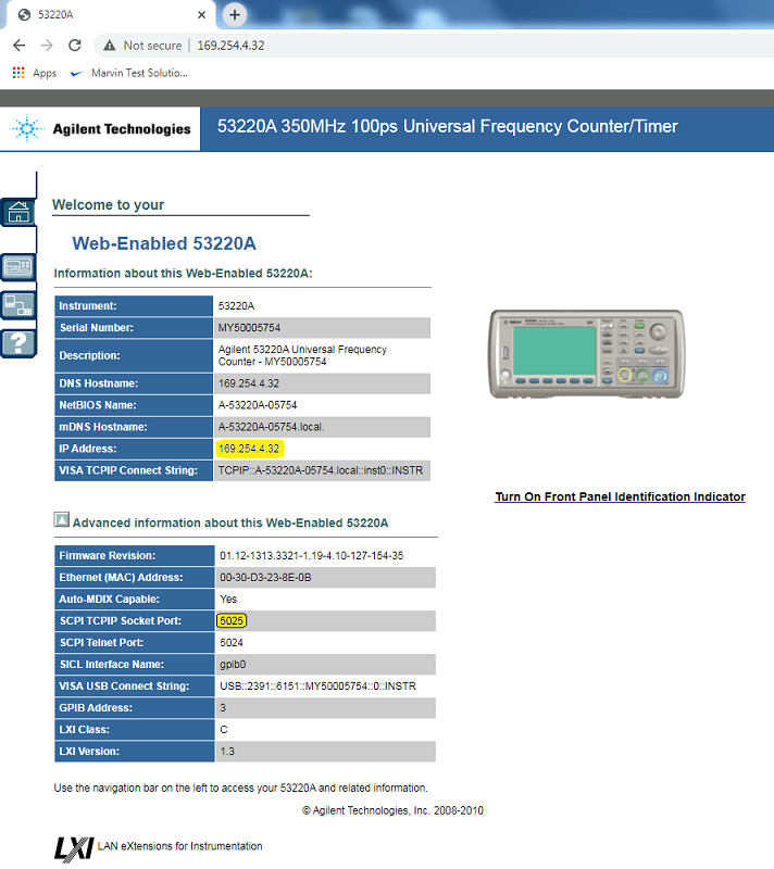 Agilent 53220A Web Panel